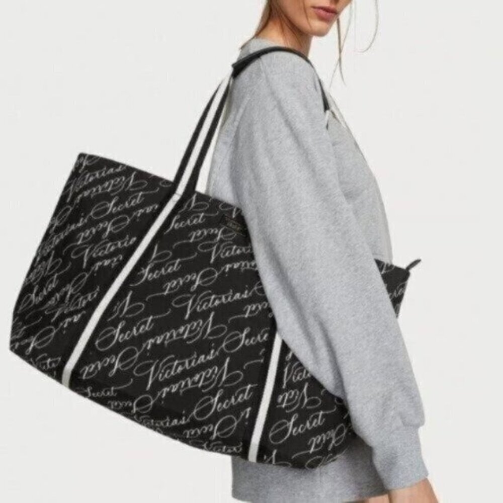 NWT Victoria's Secret Logo Weekender Tote - Black & White